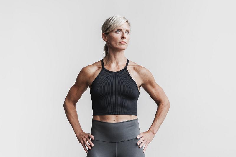 Women's Nobull Halter Crop (RIBBED) Tanks Black | SG L3217I